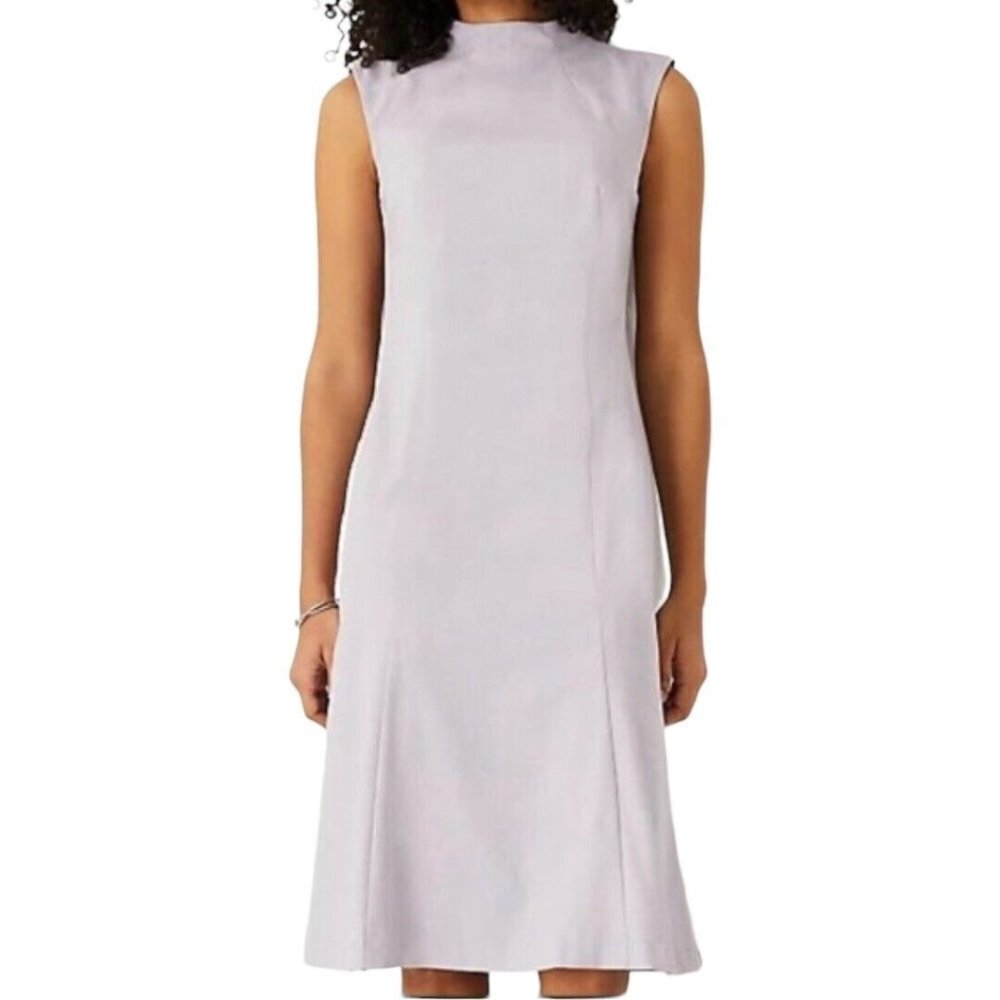 Ann Taylor Power Shoulder Women Lavender 1/2 Zip Lined Sheath MIDI Dress Sz 0P